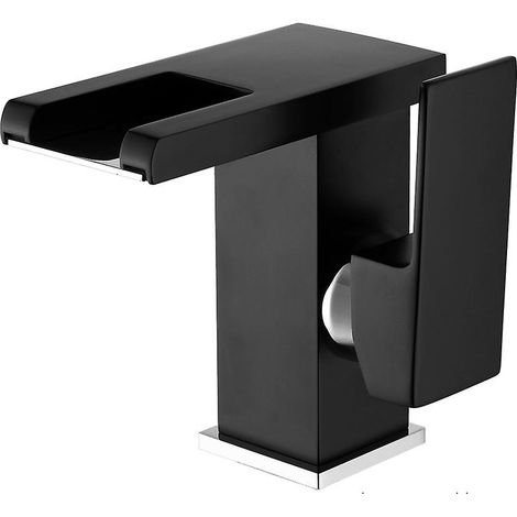 Robinet de salle de bain moderne en laiton doré avec éclairage LED effet cascade et poignée unique - Mitigeur eau chaude/eau froide (1/3)