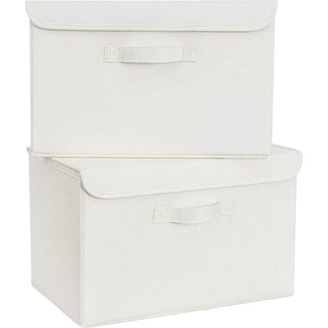 Aufbewahrungsboxen mit Deckel, 2er Set, faltbar, Leinenoptik, weiß (1/5)