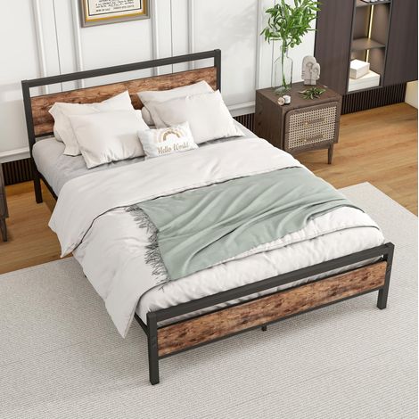 Lit adulte 140x200 cm en métal et MDF marron, avec rangement pour chambre, sans matelas FloraGrace (1/5)
