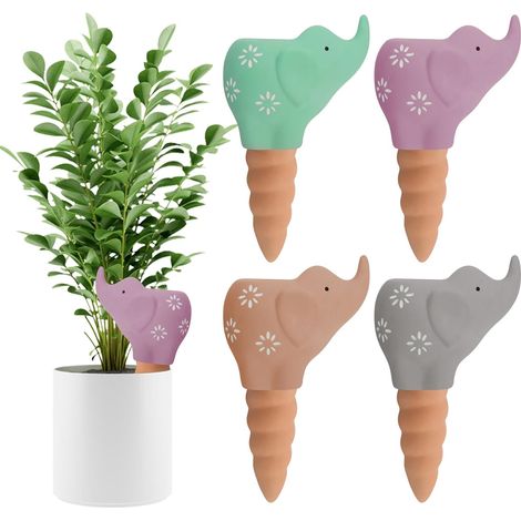 Lot de 4 Cônes d'Arrosage Autonomes en Terre Cuite, Globes Goutteurs Décoratifs pour Plantes - Système d'Arrosage Automatique pour Plantes d'Intérieur et d'Extérieur (Éléphant) (1/5)