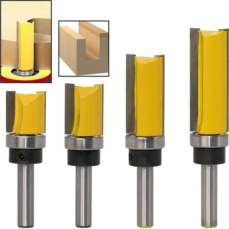 SHINING HOUSEJeu de 4 mèches de toupie, tige de 8mm, profil, rainure, flûte, travail du bois, outils de coupe professionnels, toupie, jaune (1/4)