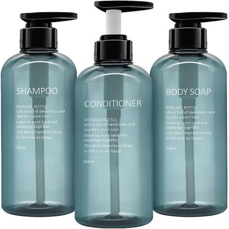 Distributeurs de savon rechargeables en plastique de 500 ml, lot de 3 avec pompe, pour salle de bain et cuisine - Idéal pour lotion, gel douche et shampoing