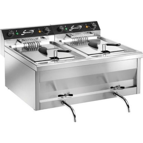Friteuse inox électrique double haut rendement 2 x 12 Litres, à poser, 18000 W, 400 V - TRI (1/5)