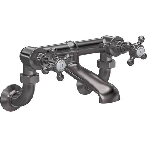 Hudson Reed White Topaz Crosshead Bath Filler Tap Wall Mounted - Brushed Pewter (1/2)