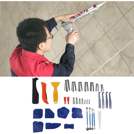 Outils pour le jointoiement : crochet dâangle pliable, grattoir, boule dâacier pour presser le joint, grattoir Ă colle Ă verre (1/5)