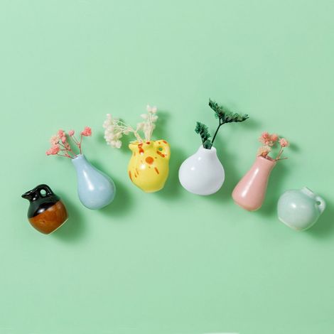 Vase Mini - En Céramique - Aimanté Pour Réfrigérateur Et Bureau - Décoration Intérieure - Lot De 6 (1/3)