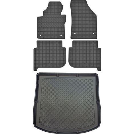 Volkswagen Touran I VAN de 2010-2015 SET - Alfombrillas de goma para coche + alfombrilla para maletero