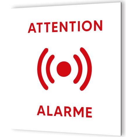 Panneau Alarme Sécurité - Signalétique Dibond Aluminium - Blanc Rouge - 20x20 cm, 3 mm épaisseur, fixation multiple (1/5)