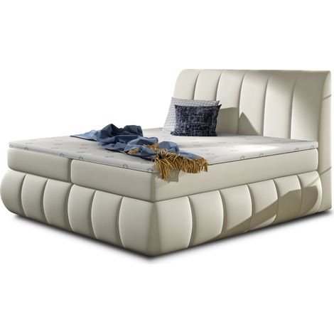 Lit continental simili cuir beige clair Florencia-180x200 (1/5)