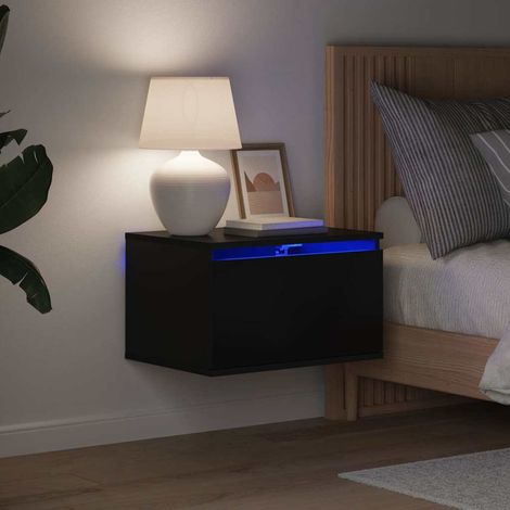 Wand-Nachttische mit LED-Leuchten 2 Stk. Schwarz