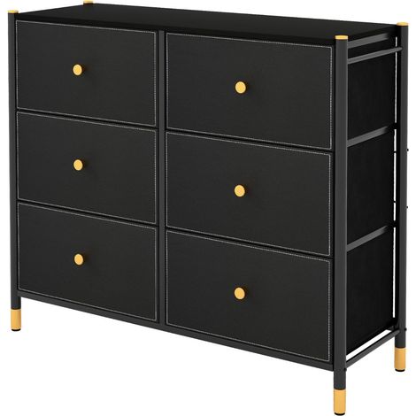 Cassettiera a 6 cassetti per soggiorno 89 x 30 x 76,5 cm moderna spazio di archiviazione ottimizzato MDF nero 200011563