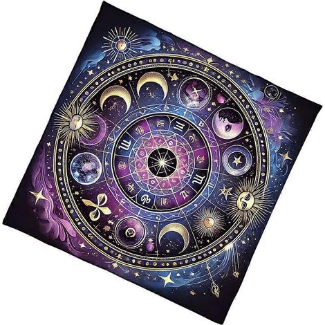 Tapisserie carrée de divination, nappe astrologique soleil et lune, tarot, fournitures de sorcellerie, 50 x 50 cm (1/5)