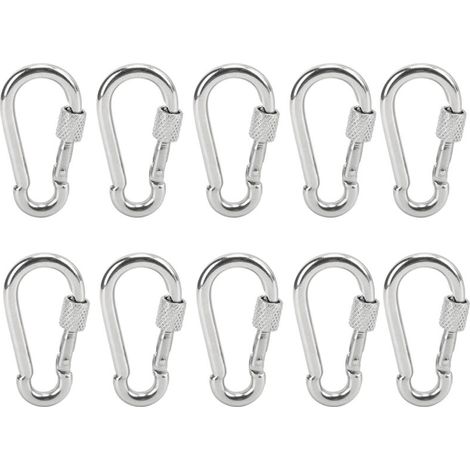 Lot de 10 mousquetons à ressort en acier inoxydable avec boucle de suspension pour corde de sécurité (1/5)