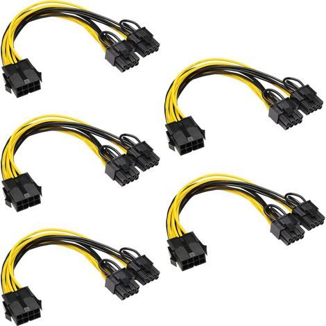 Lot de 5 Cables de DonnéEs D'Alimentation CPU 8 Broches à 2X 8 Broches (6 + 2) pour Miner Double PCI-E PCIE 8 Broches Cordon de Cable RéPartiteur (1/4)