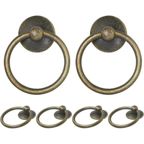 Maniglie per cassetti in stile antico, foro singolo – adatte per armadi, credenze, cassetti e ante – set da 6, colore ottone (1/4)