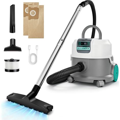 HAUSHOF Aspirateur Eau et Poussière sans Fil 24V 18 kPa Ultra Silencieux Moteur sans Balais 250W, Nettoyage Sec et Humide, Batterie 4,0Ah Amovible, Filtre Cartouche Lavable, Sac à Poussière (1/5)