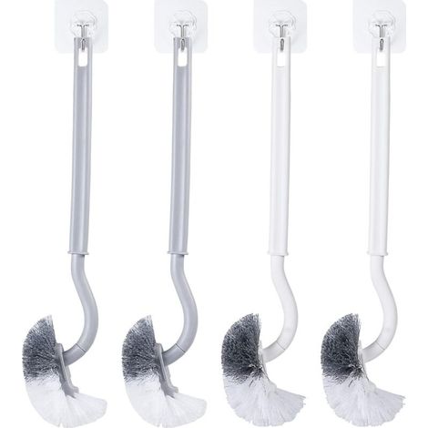 Brosse WC - Tête S 360° - Manche Long Incurvé - Nettoyage Profond Des Bords - Lot De 4 - ABS PP - Gris Blanc (1/5)