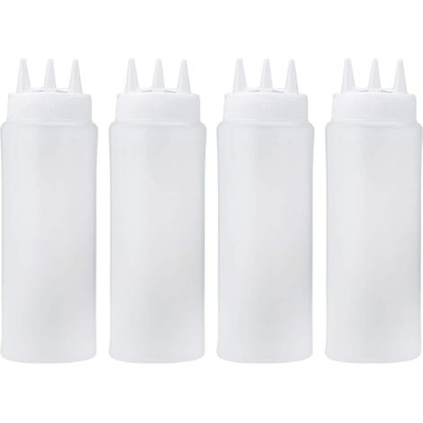 YMYNY 4Pcs 16Oz/450Ml 3-Trou En Plastique Squeeze Bouteilles Condiment Pour La Sauce Vinaigre D'Huile De Moutarde Ketchup Vinaigrette Cuisine Accessorie