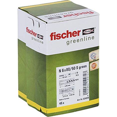 Fischer 45x tassello chiodo N VERDE 6 x 80/50 S testa svasata - 524848