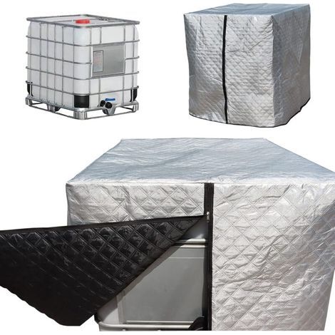 Bâche de protection pour cuve IBC 1000L – Protection anti-UV et gel – Dimensions 120 x 100 x 116 cm – Housse argentée avec fermeture éclair (1/5)