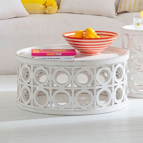 Table basse ronde 78x40 cm en épicéa blanc