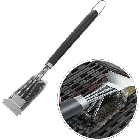 Brosse de nettoyage pour barbecue à poils métalliques, en acier inoxydable, triple brosse (1/5)