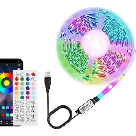 5M Multi-Color LED Strip 55"-75" Screens Music Sync Bluetooth Remote Control Bedroom Game Room Decoration (1/5)