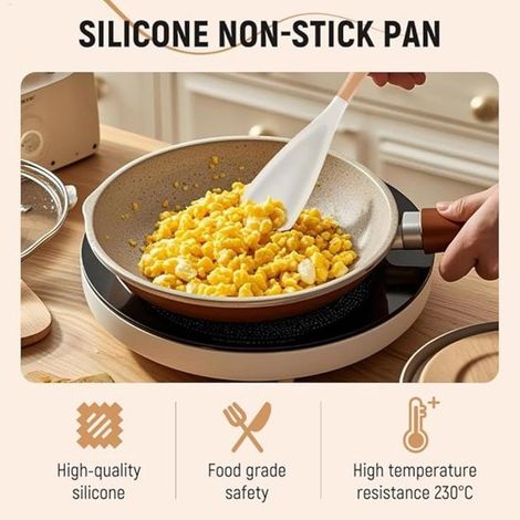 Spatola-cucchiaio multifunzionale in silicone con manico in legno per cucinare (1/5)