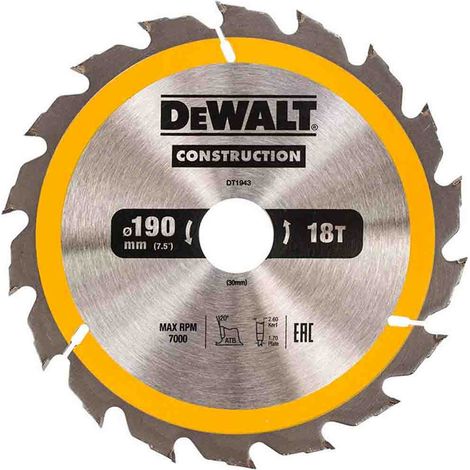 DeWALT DT1943 Construction Cordless Circular Saw Blade 190 x 30mm x 18T