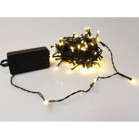 Smart light led - 10 m - 100 lámparas blanco cálido - cable verde - modulador - pilas no incluidas