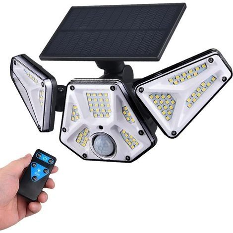 Lumière Solaire Extérieure avec Télécommande, Lumière de Sécurité Solaire Extérieure Étanche à 113 LED pour Porche-Mur Extérieur (1/4)