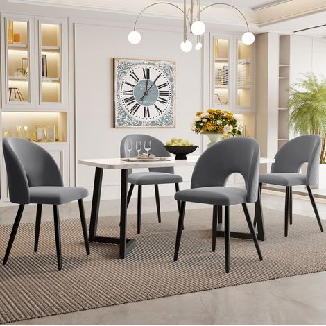 Esstisch Küchentisch Set fünfteilig Samt Grau OKMYHOME (1/5)