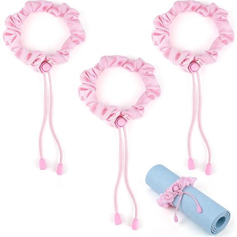 3 Élastiques Tapis Yoga, Sangle Tapis & Élastique Cheveux (Rose) (1/5)