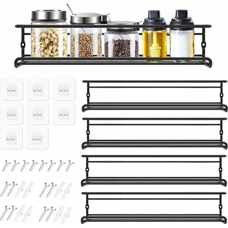 Étagère de rangement pour porte d'armoire de cuisine perforée à montage mural de cuisine Noir Lot de 4