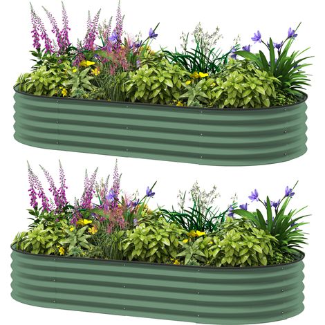 Ensemble de pliable 181 x 93 x 30 cm vertes pour salon pour jardin jardinières surélevées d'extérieur, fond ouvert, rebord caoutchouc, métal, (1/5)
