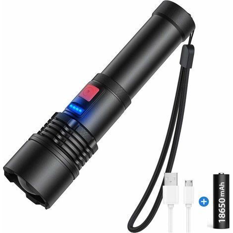 Torcia ricaricabile, torcia LED ultra potente da 3000 lumen, portata fino a 500 m con zoom, impermeabile IP65, 5 modalità per campeggio, escursionismo ed emergenze (con batteria da 5000 mAh) (1/5)