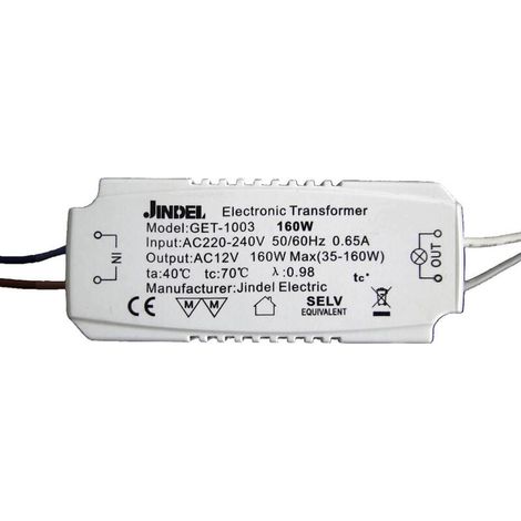 1 transformateur halogène, AC220-240V vers AC12V, 160 W, dimensions 11 x 4,5 x 2,5 cm, pour lampes halogènes