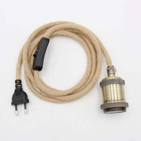 Lustre Corde de Chanvre Câble 1.8m, Douille E27 Interrupteur avec Fil Cable Ampoule, Pour DIY Lampe Suspension Lumière Pendante (1/4)