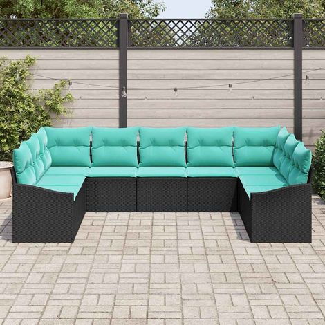 vidaXL Sofa Set mit Kissen 9 pcs Schwarz Poly-Rattan (1/5)