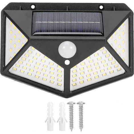 Applique murale solaire à détecteur de mouvement (100 LED), éclairage sur 4 faces, économie d'énergie, technologie de contrôle par induction de présence, pour porte d'entrée extérieure (1/5)