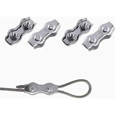 Serre Cable Acier, Serre Corde, Duplex Clips, M3 Double Serre-Câbles, Double Serre Câbles Inox, M3 Serre-Câbles en Acier Inoxydable pour la fixation d'un auvent de corde à linge, 4 Pièces (1/4)