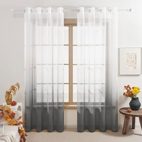Voilages - Modernes - 2 panneaux - 140 x 262 cm - Gris - Rayures (1/4)