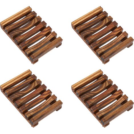 Porte-savon en bambou x4, drainage ventilé, résistant à l'eau, support savon naturel pour salle de bain (1/5)