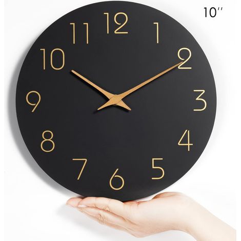 Horloge murale noire silencieuse, 1 pièce, design simple et moderne, mouvement à quartz, décoration fonctionnelle pour salon et chambre (1/4)