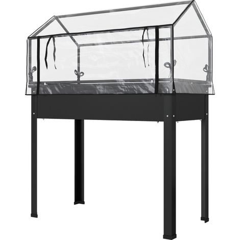 Huerto elevado con techo de invernadero de metal negro 100 x 48 x 124 cm (1/4)