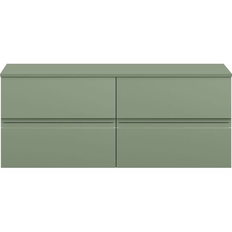 Mavesyn Contemporary 4 Drawer Wall Hung Vanity Unit with Worktop, Satin Green, 1200mm