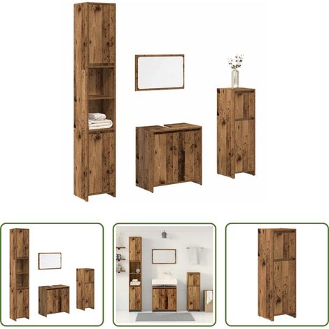 Meuble de lavabo - Ensemble de meubles salle de bain 4 pcs bois d'ingénierie (1/5)