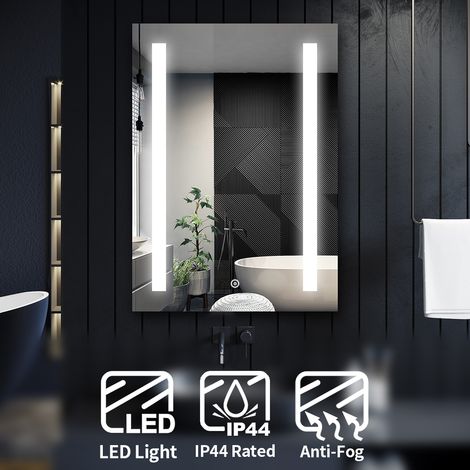 ELEGANT Bathroom Mirror with LED 500 x 700 mm Bar Light,Shaver Socket + Demister Pad + Aluminum Alloy Frame + 4MM HD Sliver Mirro (1/5)