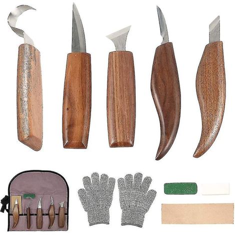 Set aus 10 Holzschnitzwerkzeugen aus Kohlenstoffstahl mit Hakenmesser, professionelle Holzgravurwerkzeuge, kompatibel mit der Holzbearbeitung.