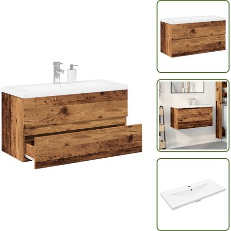 The Living Store Mueble con lavabo integrado madera envejecida - Lavabo empotrado